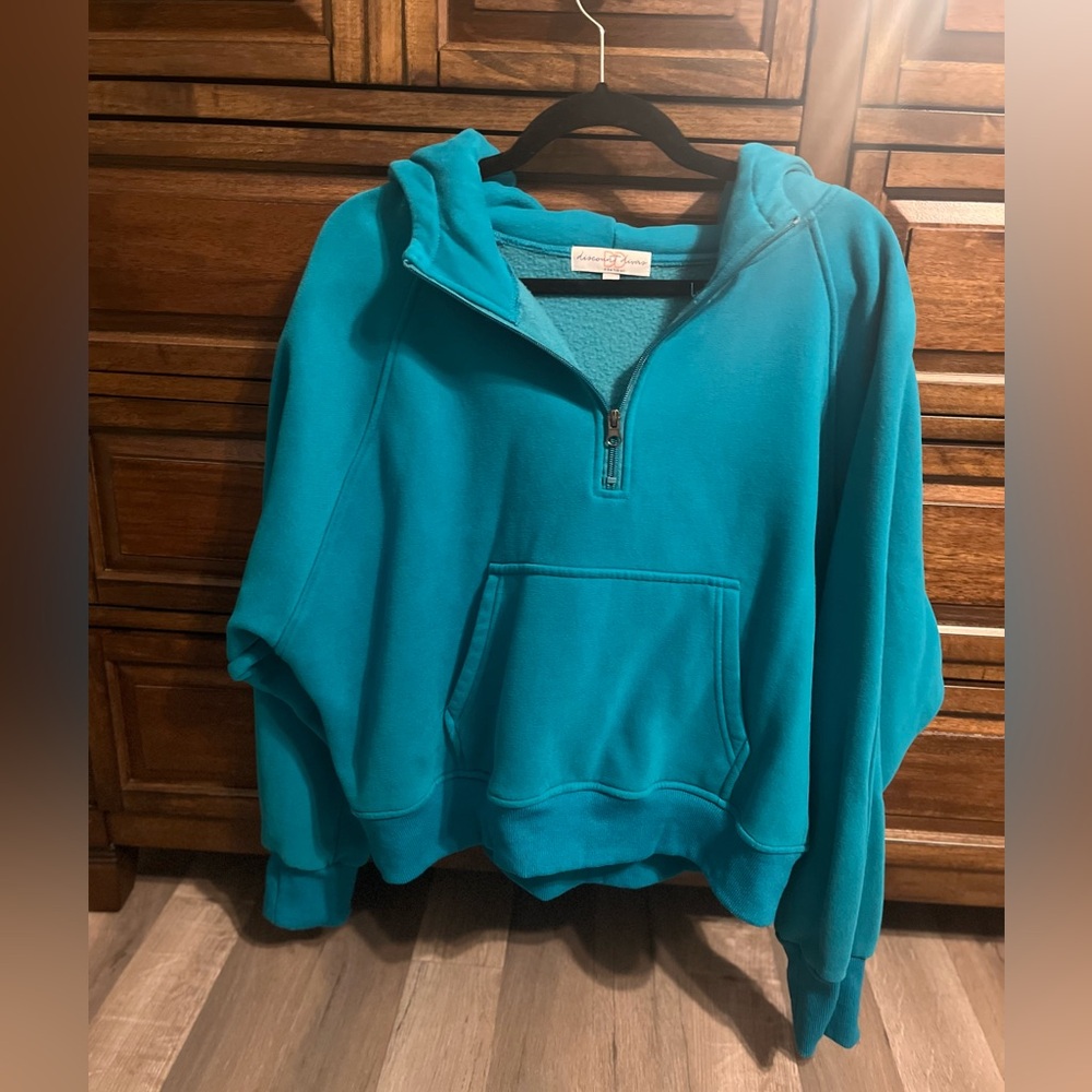 Women's Teal Half-Zip Hoodie Sweater